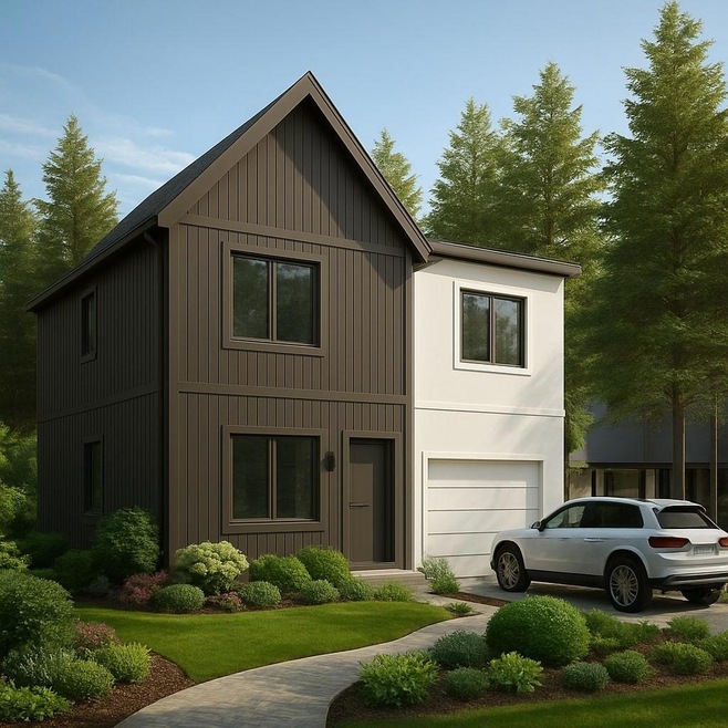 Modern farmhouse style home featuring an attached