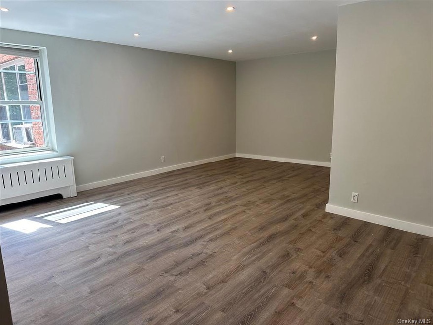 Unfurnished room with dark wood-type flooring and radiator