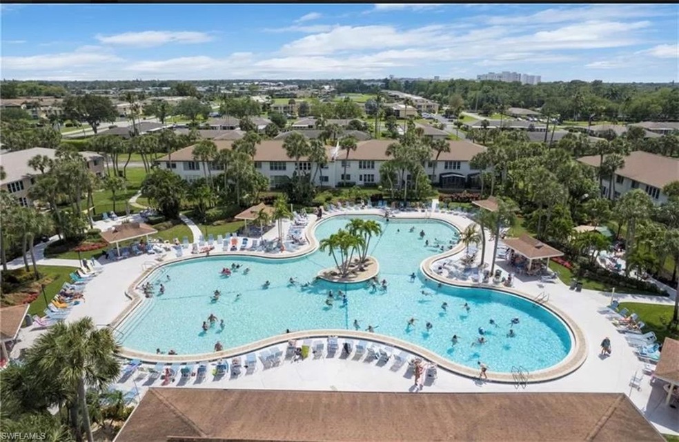 Aerial overview of property's location with a pool area