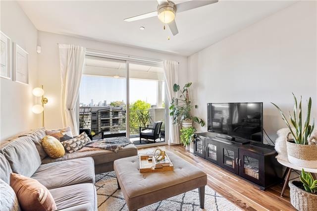 Living room with downtown Austin views