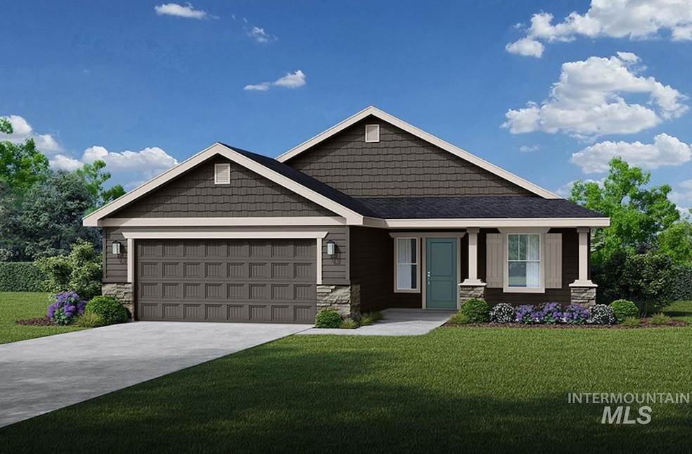 Craftsman-style house with stone siding, a front yard, and driveway
