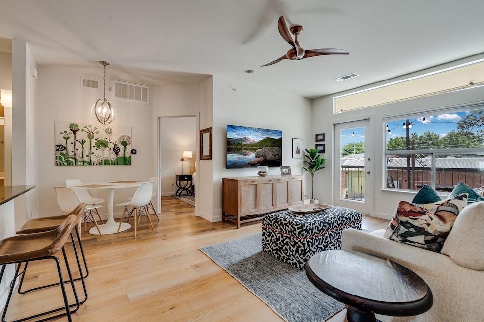 Living area with light wood-style flooring and a 