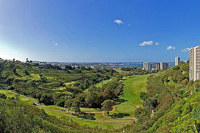 Golf course, mountain, ocean view from lanai