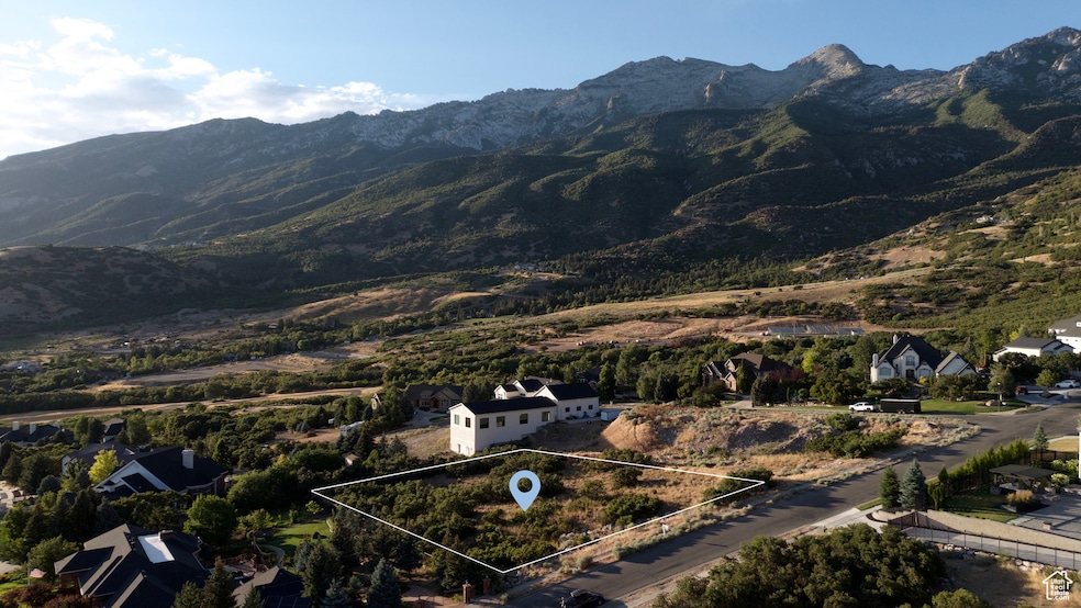 View of lot looking North East (with pin and lot lines)
