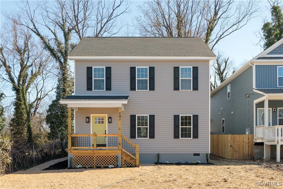 View of front of house with crawl space, a shingle