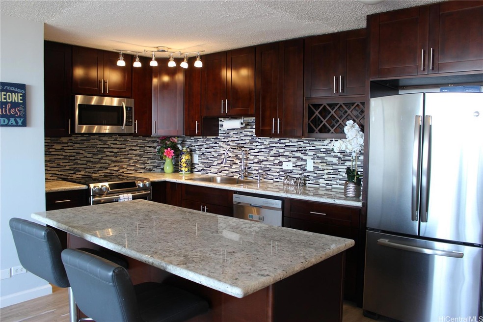 Stainless steel kitchen appliances.