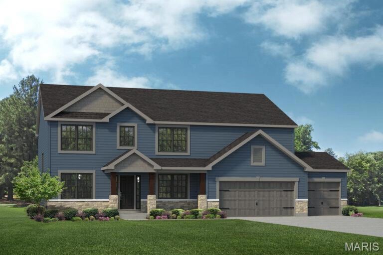 Craftsman inspired home with a front lawn, stone siding, driveway, and a garage