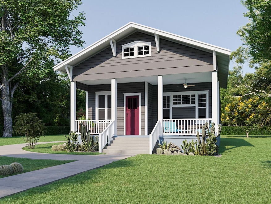 View of front of home featuring covered porch and