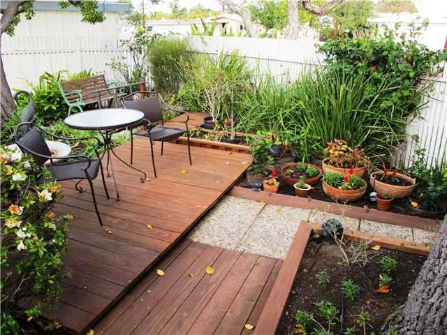 Front yard with deck and water feature, perfect fo