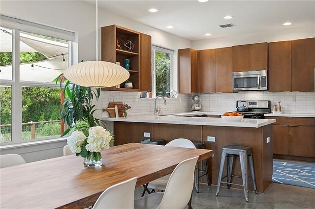 Bright, open kitchen/dining area