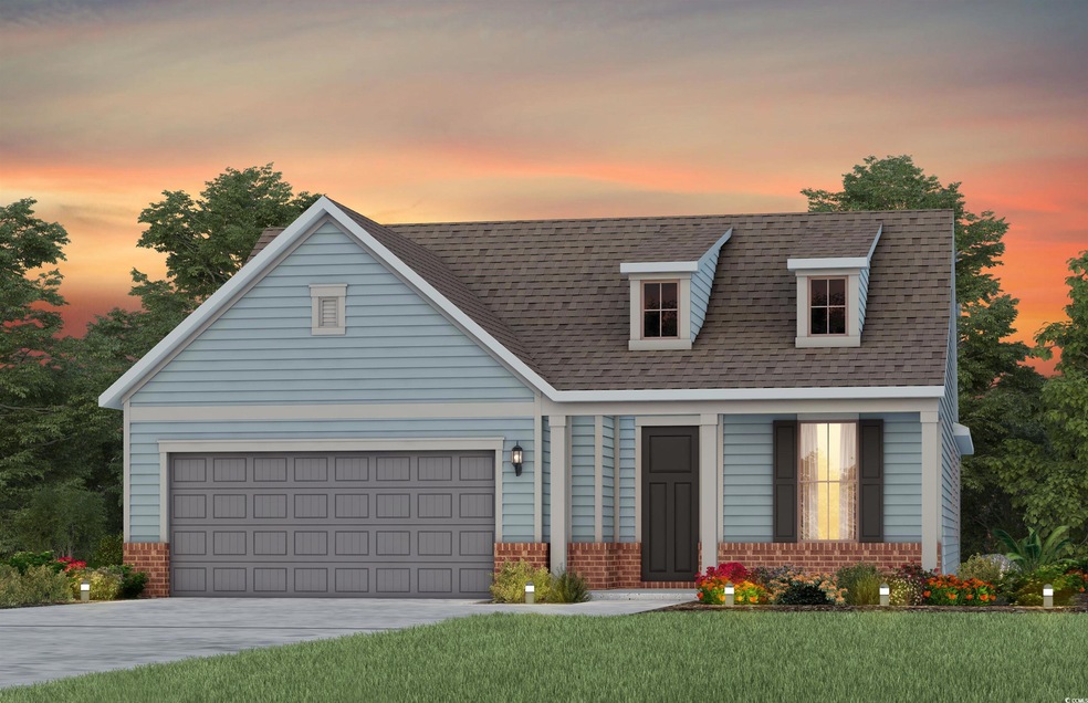 View of front facade featuring brick siding, driveway, a shingled roof, a lawn, and a garage