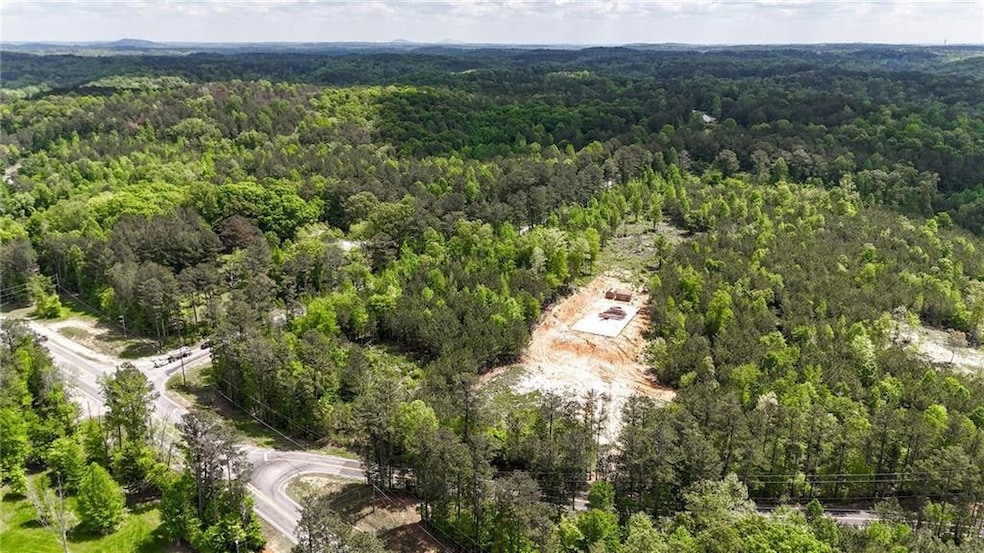 Aerial view of a heavily wooded area