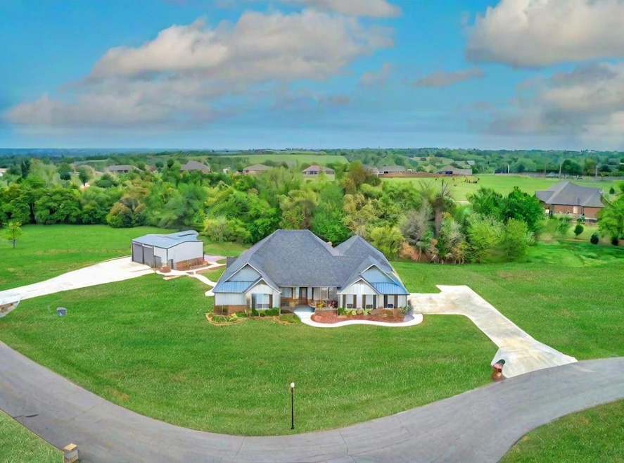 Birds eye view of property. 1.5 Acres w/trees.