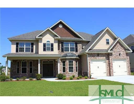 Exterior Front. 4000-1 Plan with Stone and Porch. 