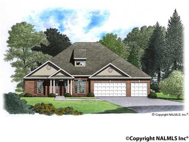 Popular exterior elevation of the Chestnut Floor plan features wonderful covered porch & 3-car garage.