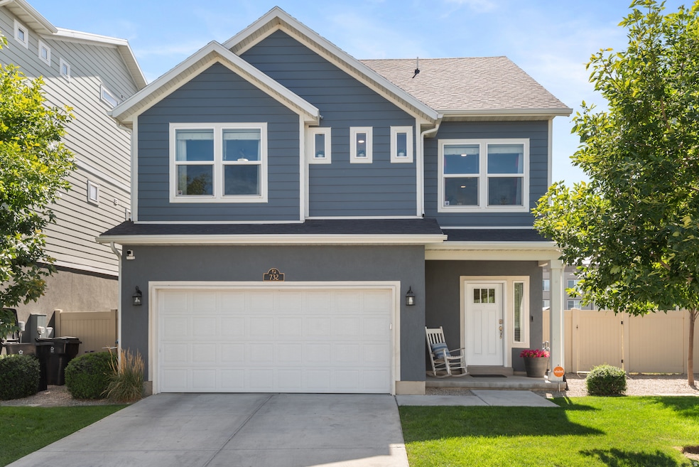 View of front of home featuring concrete driveway, a shingled roof, a garage, and stucco siding