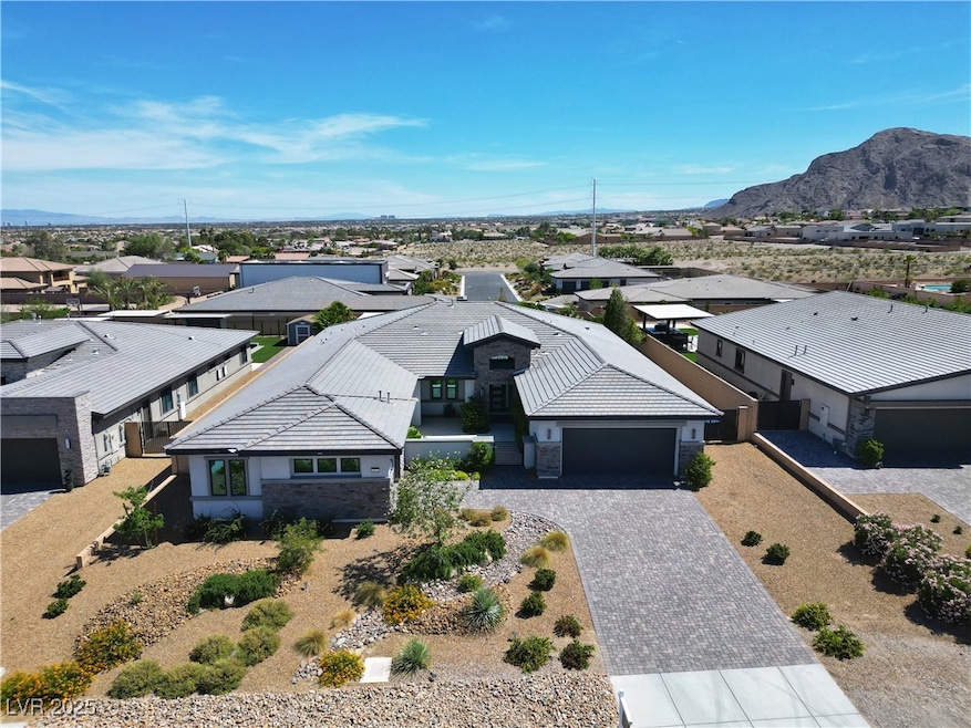 Aerial view of residential area with a mountainous