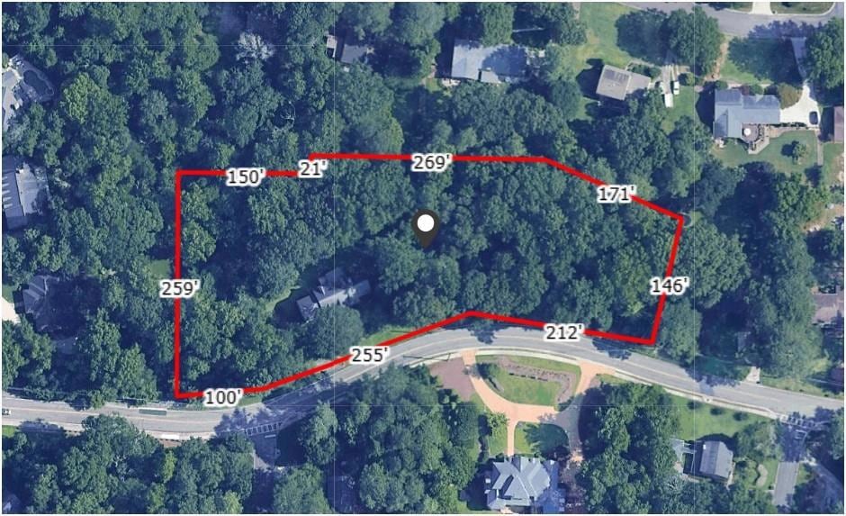 Aerial view with lot dimensions provided by Google.