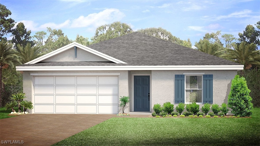 Ranch-style home featuring a garage and a front la