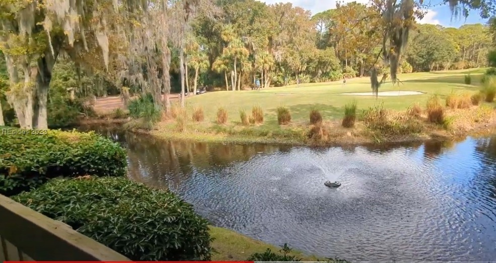 Beautiful lagoon with fountain and golf view.