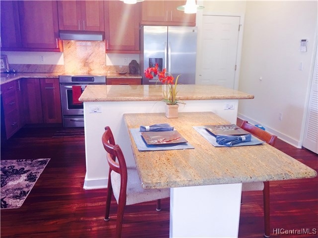 Kitchen with Granite Counters, Granite Island and