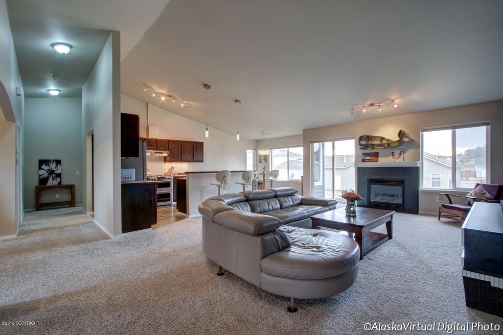 Open living space with vaulted ceilings