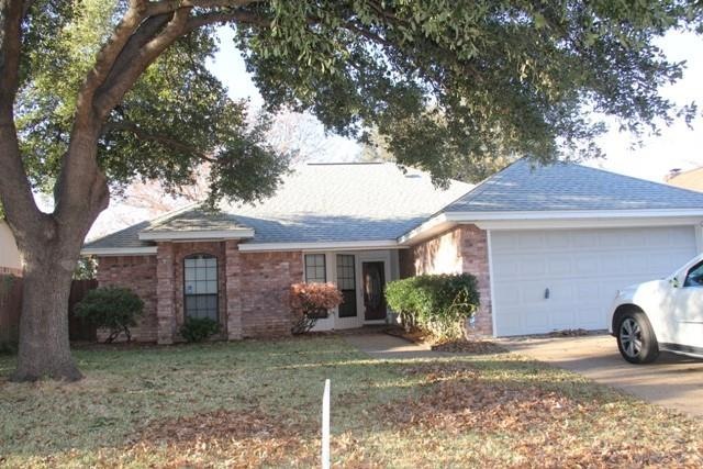 Ranch-style house with brick siding, a shingled ro
