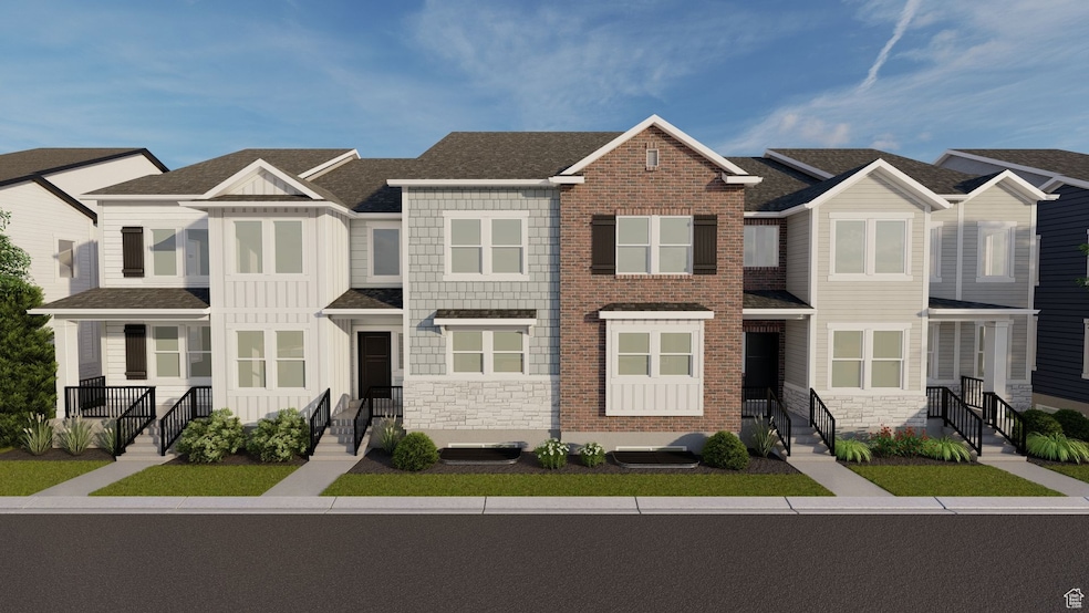 View of front facade with a residential view, stone siding, board and batten siding, and roof with shingles