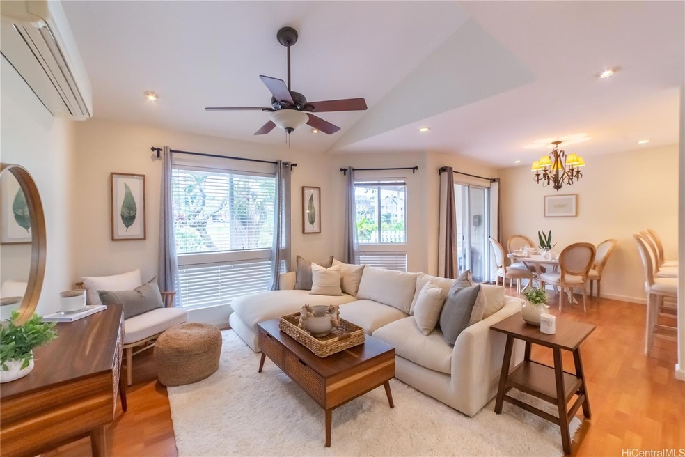 Flowing floor plan of the living room with vaulted