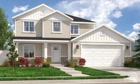 Craftsman-style house featuring covered porch, board and batten siding, concrete driveway, an attached garage, and a front lawn