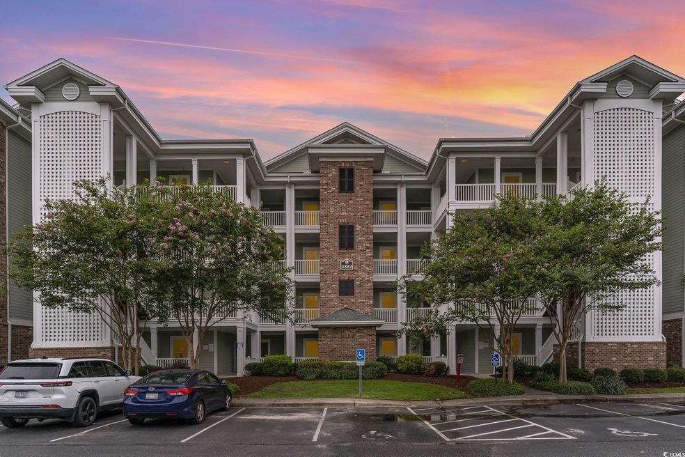 View of outdoor building at dusk