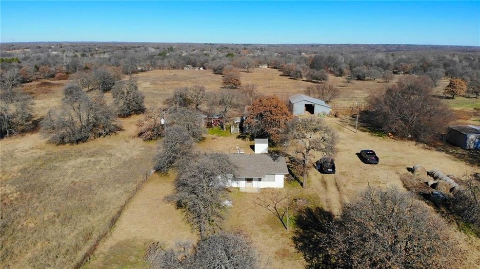 This aerial view looking north shows the front of 