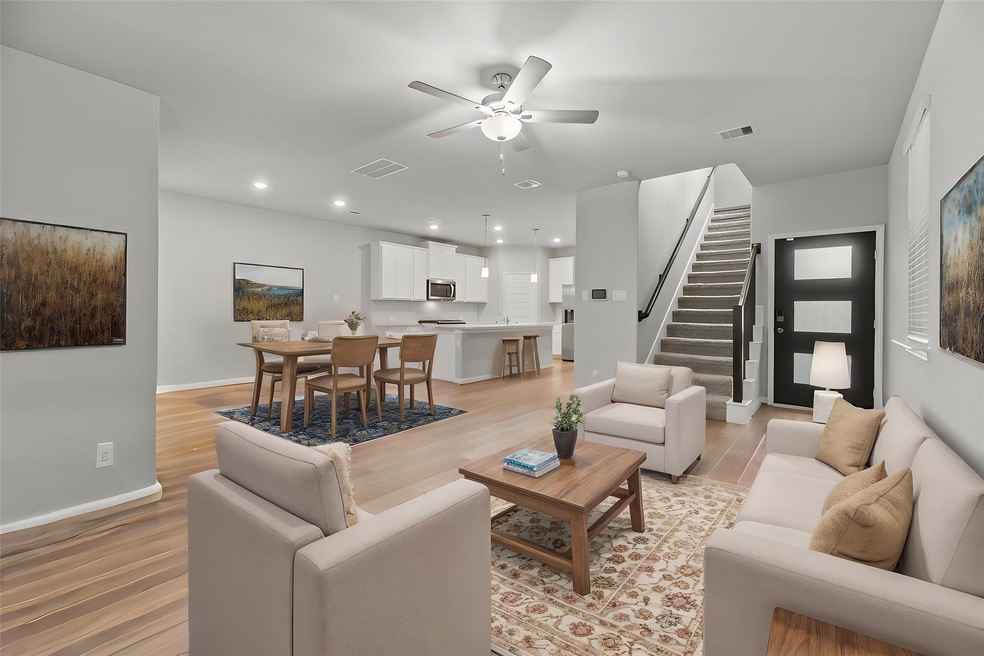 The open-concept living area effortlessly connects