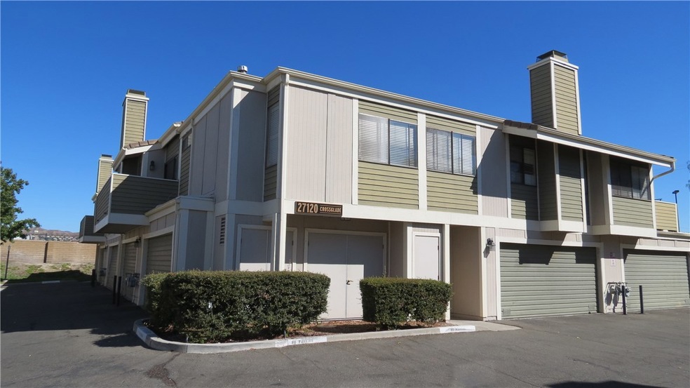 Building with 2 car garage from patio