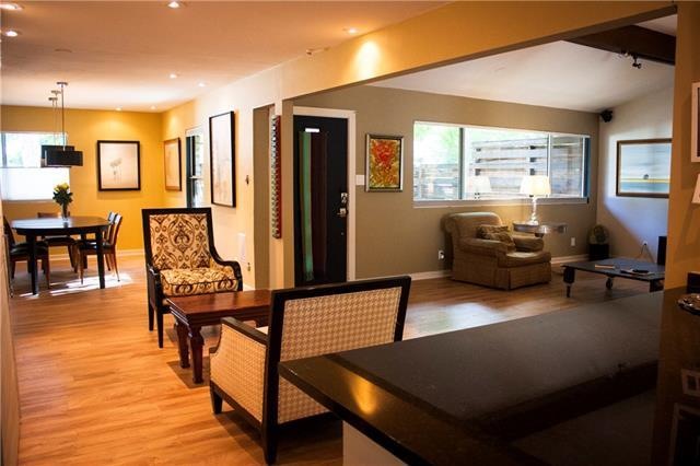 View from the kitchen to dining and living rooms