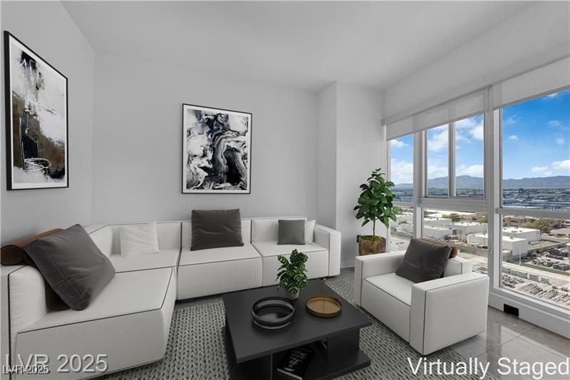 Living room featuring a mountain view