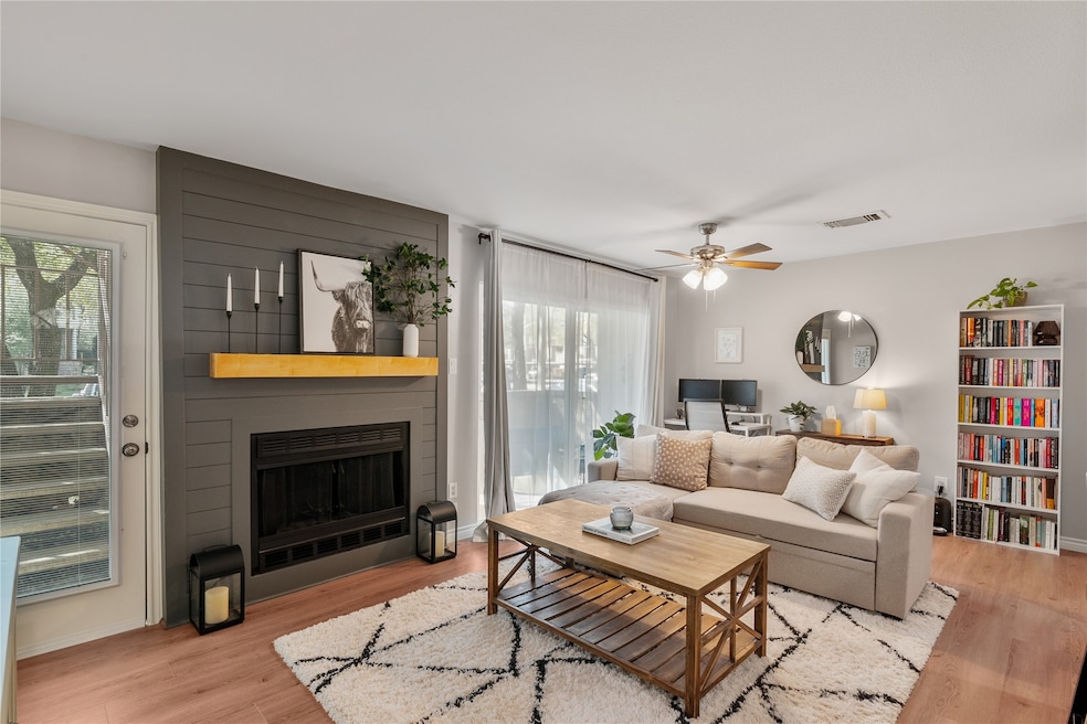 Beautiful fireplace located between the back door