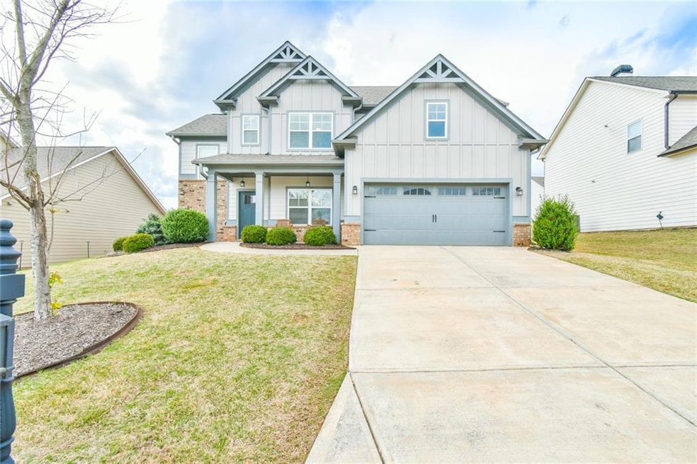 Craftsman-style home with board and batten siding,