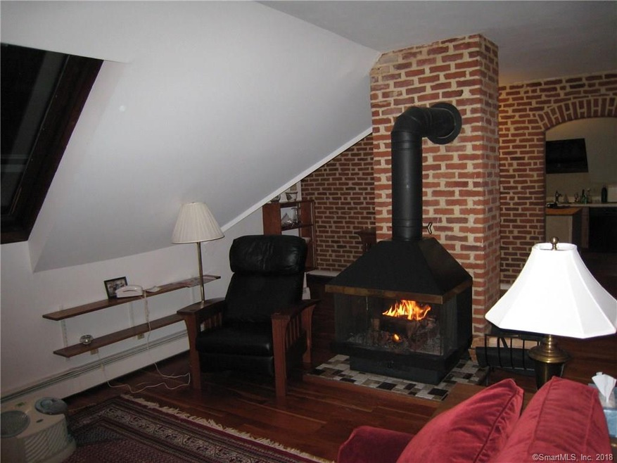 Wood-burning fireplace in living room