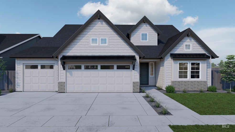 Craftsman house with driveway, a garage, brick siding, and roof with shingles