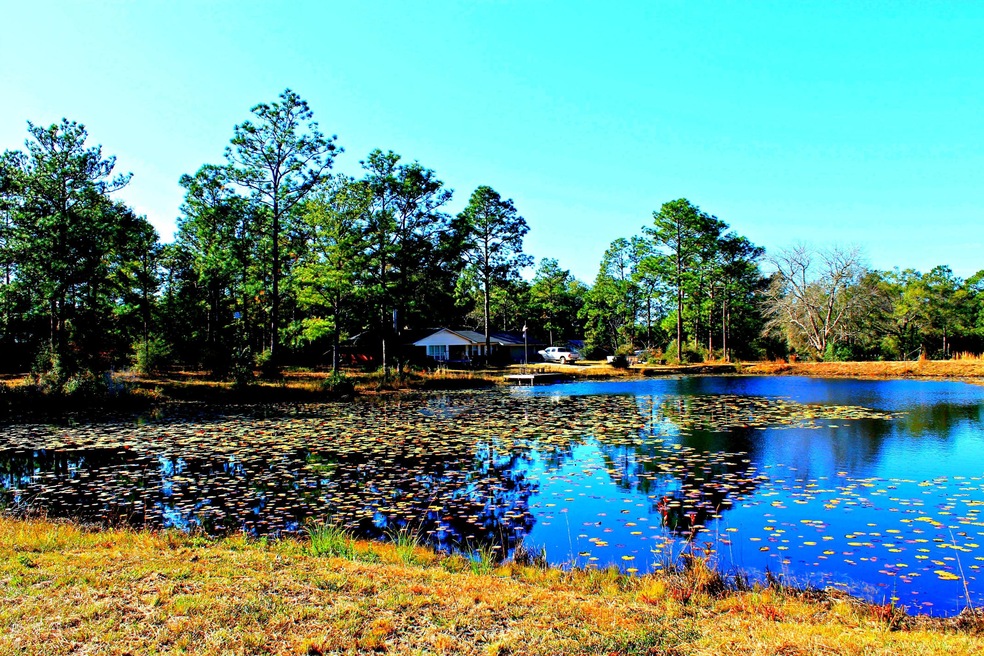 Front of house overlooking pond
