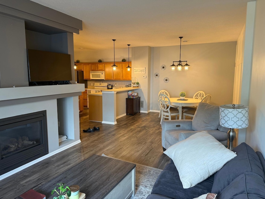 View of cozy great room, dining, and