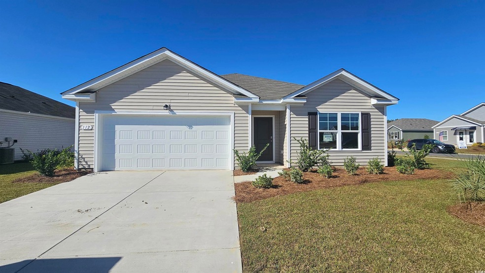 Single story home featuring central AC unit, a gar