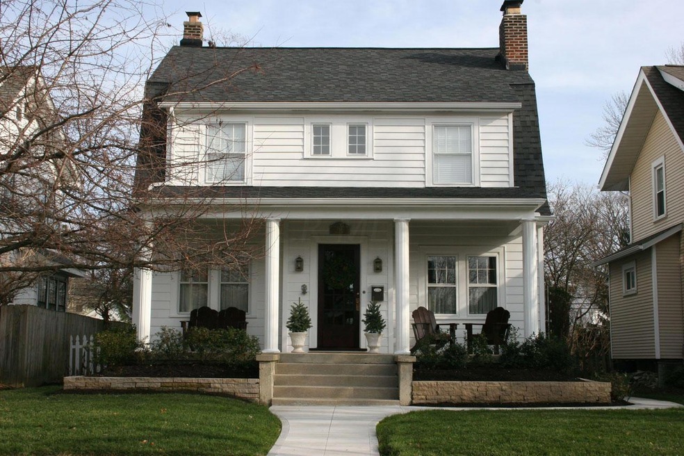 Front view of the Dutch Colonial Revival