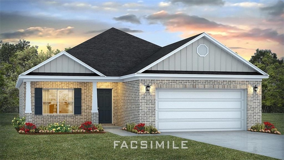 View of front of property with brick siding, roof with shingles, board and batten siding, and concrete driveway