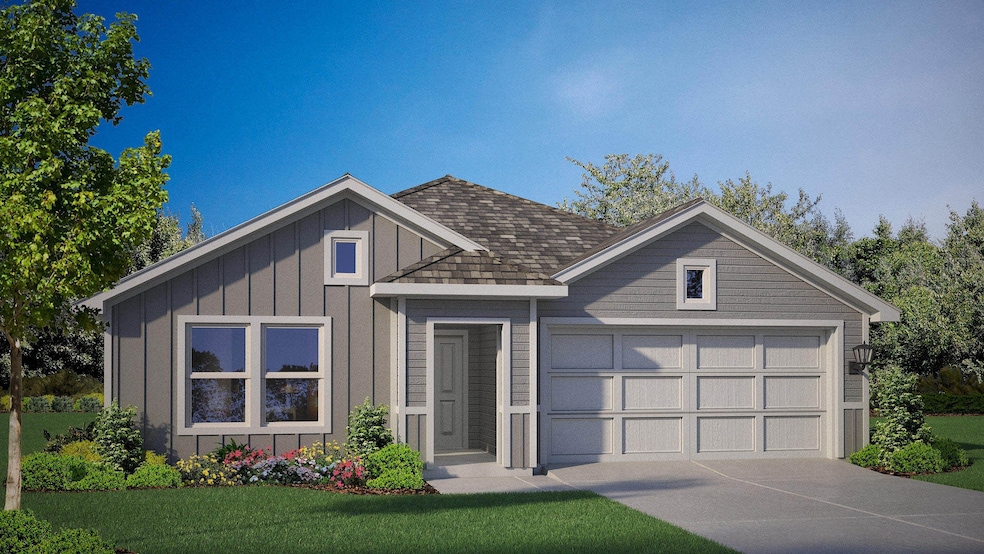 Front Elevation - D.R. Horton's Texas Cali Floorplan Elevation Y - All Home and community information, including pricing, included features, terms, availability and amenities, are subject to change at any time without notice or obligation. All Drawings, pictures, photographs, video, square footages, floor plans, elevations, features, colors and sizes are approximate for illustration purposes only and will vary from the homes as built.