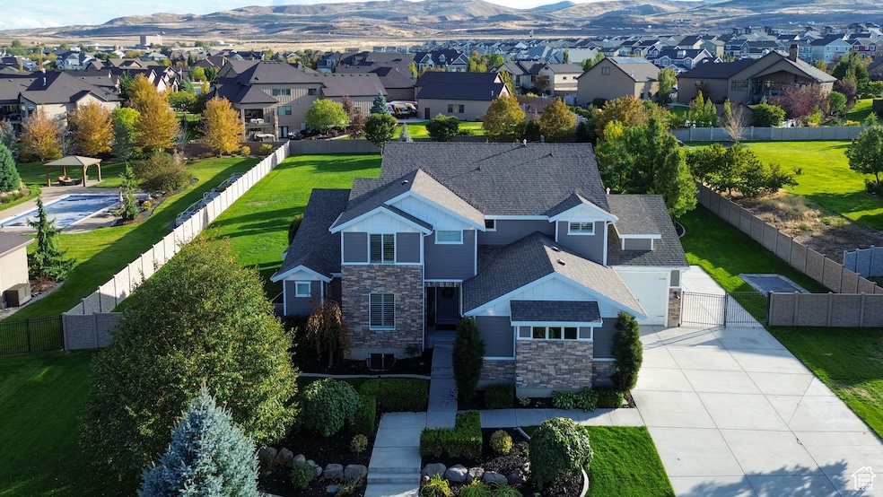 Aerial view of residential area featuring mountains