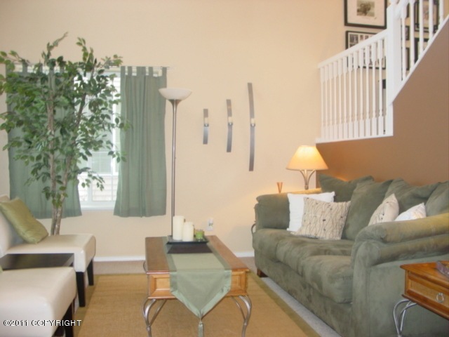 Two story living room