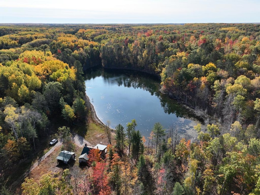 Aerial View of Cabin on Lake