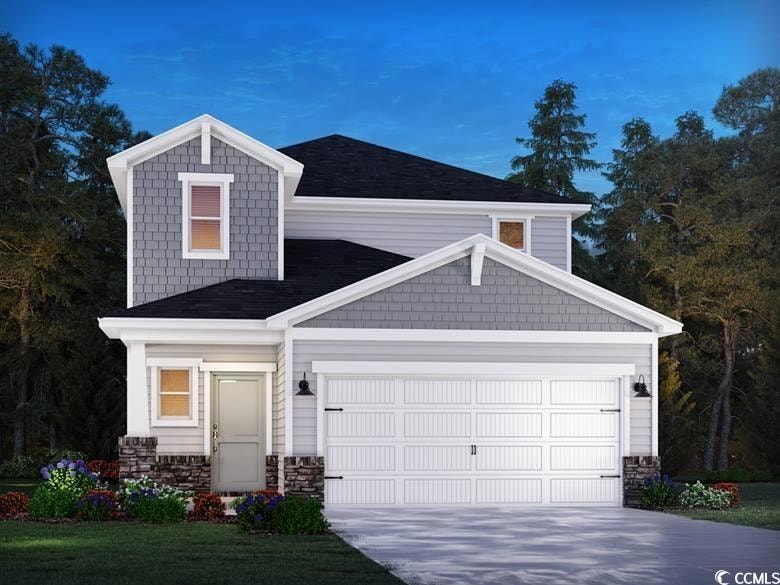 Craftsman inspired home with driveway and stone si